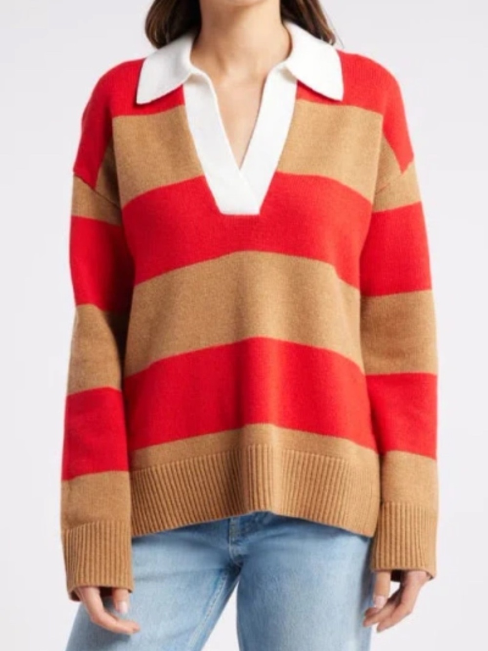 Rails Harris Sweater Cherry Camel Stripe POLO WOOL BLEND XS XSMALL